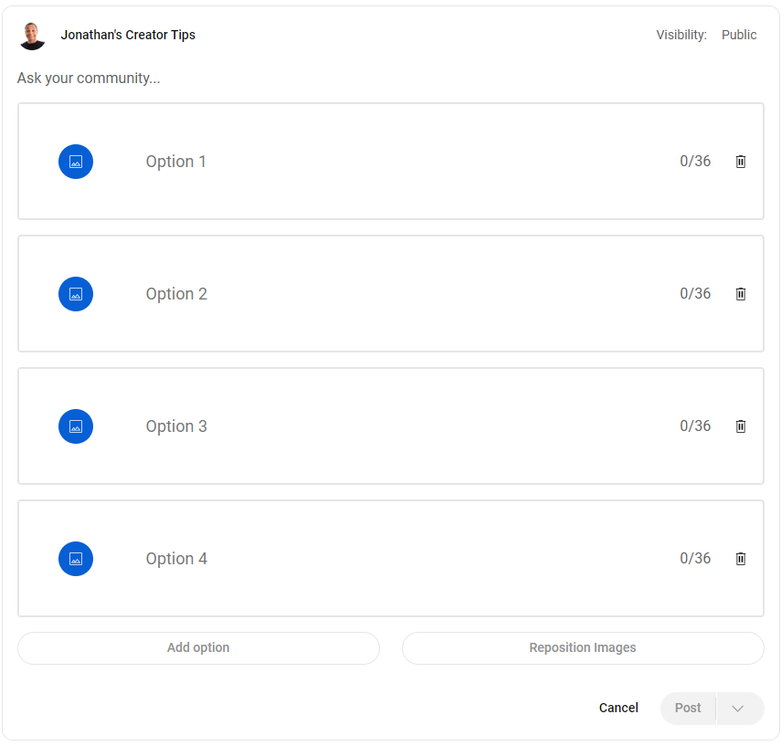 Amount of images that can be added to a youtube community post